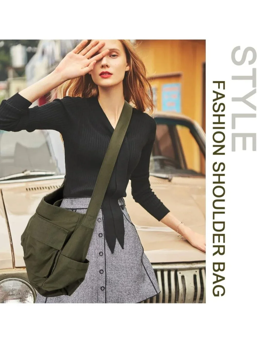 Women's Army Green Multiple Pockets Large Hobo Crossbody Shoulder Bag - Picture 2 of 6